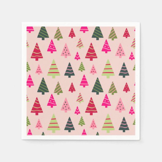 Serviette En Papier Arbres de Noël roses et verts (Devant)