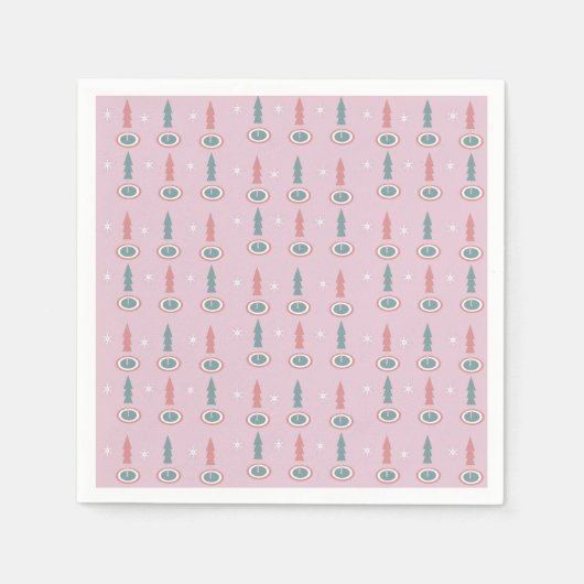 Serviette En Papier Arbres de Noël Snowflakes vert rose (Devant)