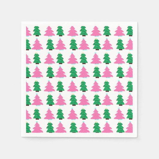 Serviette En Papier Arbres de Noël verts et roses (Devant)