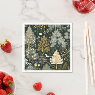 Serviette En Papier Arbres de Noël vintage boho blanc vert or