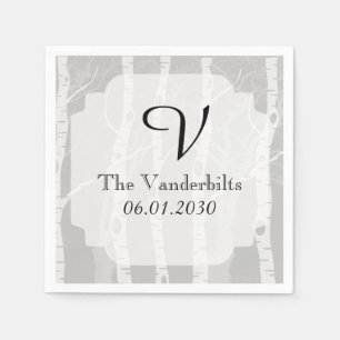 Serviette En Papier Arbres d'hiver en Mariage de monogramme gris