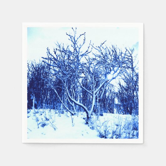 Serviette En Papier Arbres et scène de neige, Bleu de Cobalt (Devant)