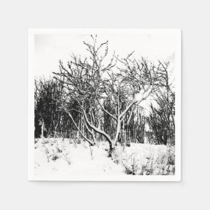 Serviette En Papier Arbres et scène de neige, noire et blanche