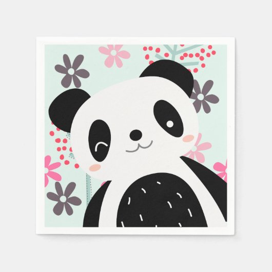 Serviette En Papier Arbres, fleurs et ours de panda (Devant)