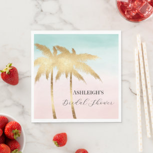 Serviette En Papier Arbres Palmiers Tropicaux Rose Menthe Or Shower de