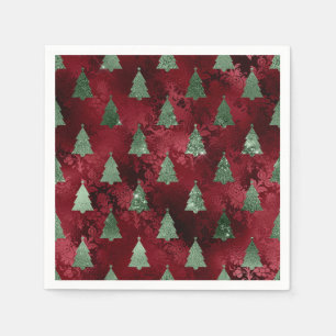 Serviette En Papier Arbres verts élégants Rouges Noël Faux Feuille mét