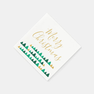 Serviette En Papier Arbres verts et dorés minimalistes Joyeux Noël