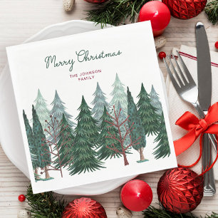 Serviette En Papier Arbres verts forestiers de Noël rustiques Fêtes
