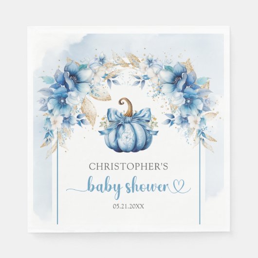 Serviette En Papier Arc de fleurs citrouilles Boho bleu poussiéreux et (Devant)