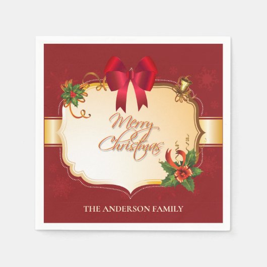 Serviette En Papier Arc de Noël traditionnel et cloches (Devant)