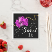 Serviette En Papier Arc de parties scintillant rose noir élégant (En situation)