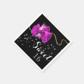 Serviette En Papier Arc de parties scintillant rose noir élégant (Coin)