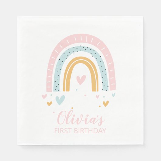 Serviette En Papier Arc en arc-en-ciel Premier anniversaire serviettes (Devant)