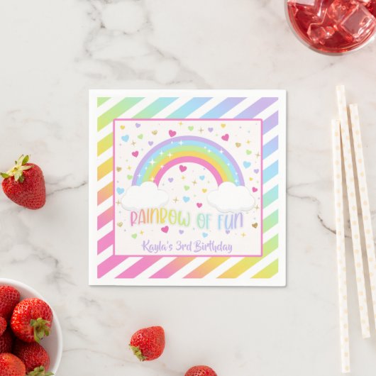 Serviette En Papier Arc-en-ciel Anniversaire Napkin - Pastel - Custom (En situation)