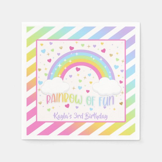 Serviette En Papier Arc-en-ciel Anniversaire Napkin - Pastel - Custom (Devant)