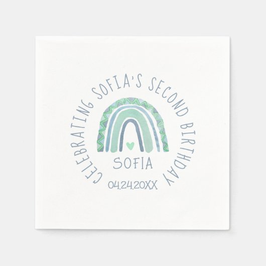 Serviette En Papier Arc-en-ciel bleu et vert à la menthe (Devant)