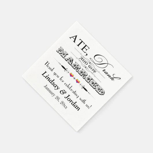 Serviette En Papier Arc-en-ciel Coeurs et rouleaux Mariage serviettes (Coin)