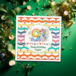 Serviette En Papier Arc-en-ciel coloré et Unicorne 9e fête d'anniversa