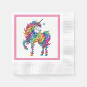 Serviette En Papier Arc-en-ciel coloré licorne magique