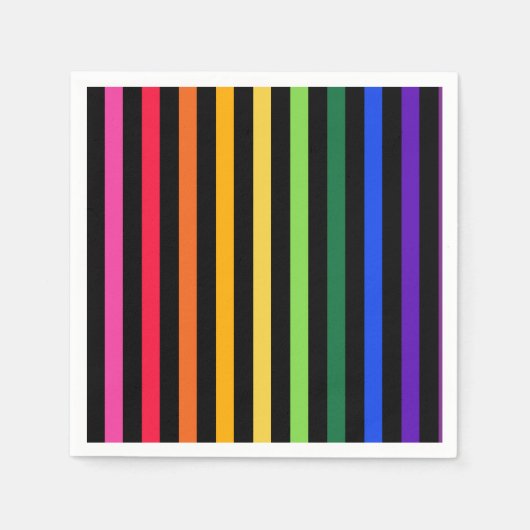 Serviette En Papier Arc-en-ciel et rayures noires (Devant)