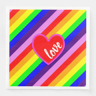 Serviette En Papier Arc-en-ciel Love Heart Diagonal Stripes Fierté Co