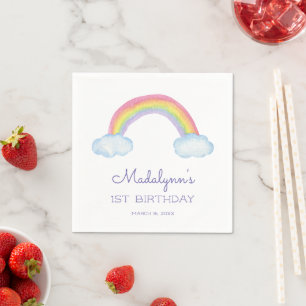 Serviette En Papier Arc-en-ciel mignon et nuages pourpres Anniversaire