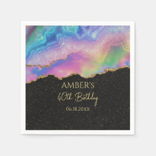 Serviette En Papier Arc-en-ciel Pastel Or Paillettes Abstrait Aquarell