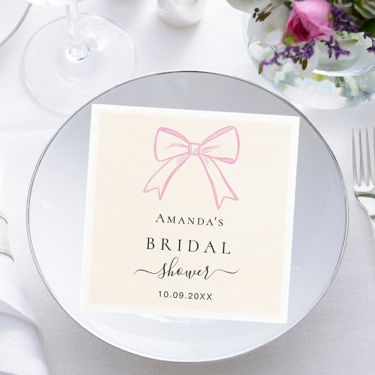 Serviette En Papier Arc enrubanné dessiné à la main rose crème Baby Sh