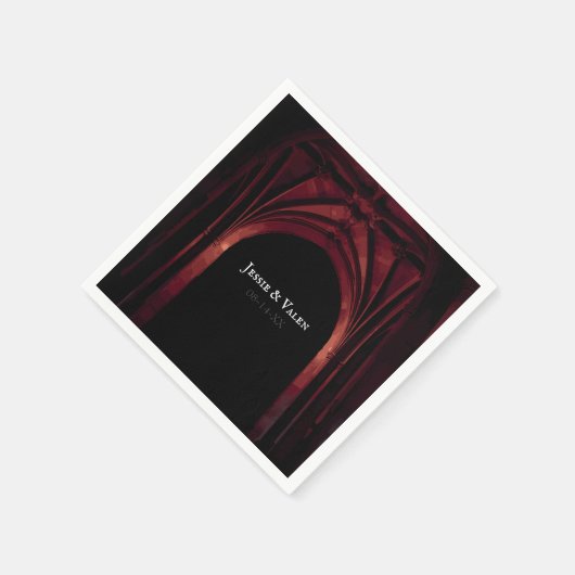 Serviette En Papier Arc gothique Mariage élégant Noir Noir Noir Rouge (Coin)
