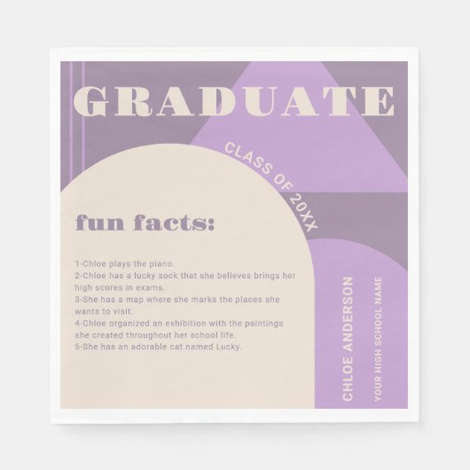 Serviette En Papier Arc rétro Purple Fun Facts Graduation (Devant)