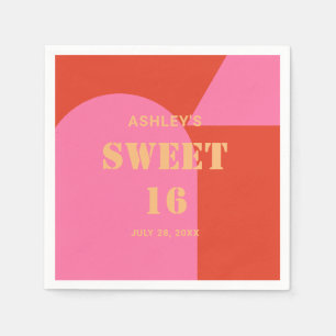 Serviette En Papier Arc rétro rose et orange sucré 16 Anniversaire
