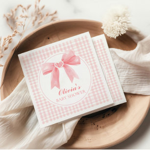 Serviette En Papier Arc rose et en vichy baby shower préppant