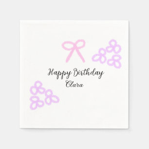 Serviette En Papier Arc rose violet fleuri pastel heureux anniversaire