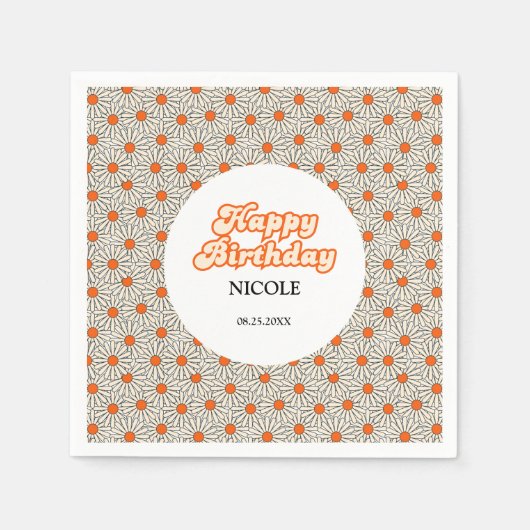 Serviette En Papier Arc Super rétro Bright Orange Daisy Anniversaire (Devant)