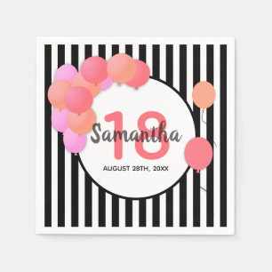 Serviette En Papier Arche à ballon 18e anniversaire blanc rayures noir