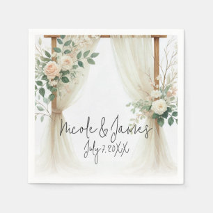 Serviette En Papier Arche en bois floral de roses verdure mariage rust