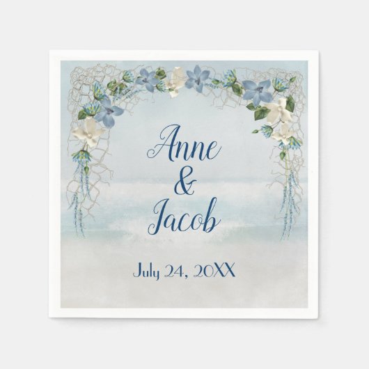 Serviette En Papier Arche florale mariage sur aquarelle océanique (Devant)