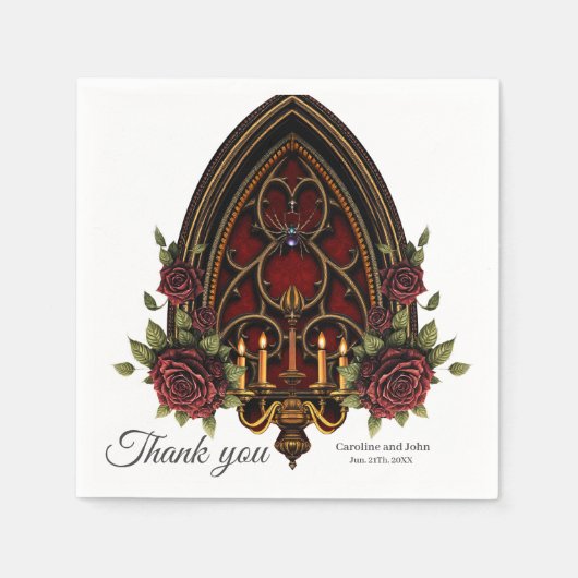 Serviette En Papier Arche gothique aux crânes. (Devant)