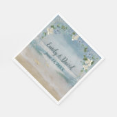 Serviette En Papier Arche mariage Fleur Sur Aquarelle Océane (Coin)