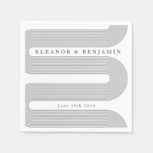Serviette En Papier Arche personnalisée Lignes blanches noires Mariage