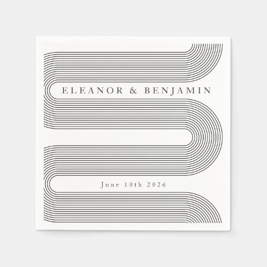 Serviette En Papier Arche personnalisée Lignes blanches noires Mariage (Devant)