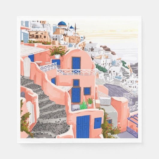 Serviette En Papier Architecture de Santorin Grèce (Devant)