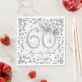 Serviette En Papier Argent 60e anniversaire Floral Glam Marble (En situation)