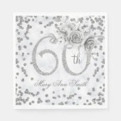 Serviette En Papier Argent 60e anniversaire Floral Glam Marble (Devant)