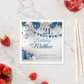 Serviette En Papier Argent bleu 21e anniversaire (En situation)