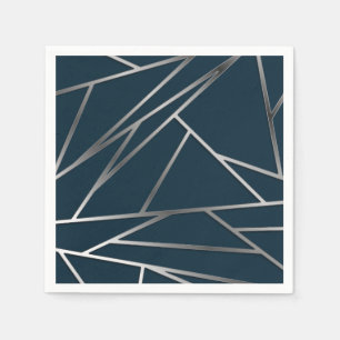 Serviette En Papier Argent bleu moderne géométrique