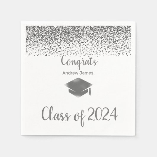 Serviette En Papier argent confetti 2023 graduation - Félicitations (Devant)