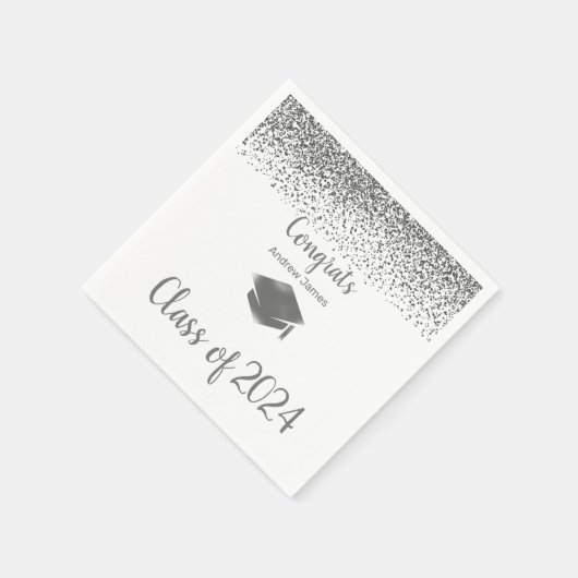 Serviette En Papier argent confetti 2023 graduation - Félicitations (Coin)