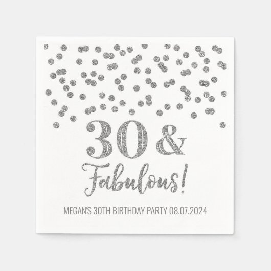 Serviette En Papier Argent Confetti 30 & Fabuleux (Devant)