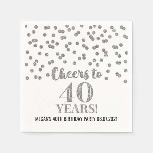 Serviette En Papier Argent Confetti encourage à 40 ans anniversaire (Devant)